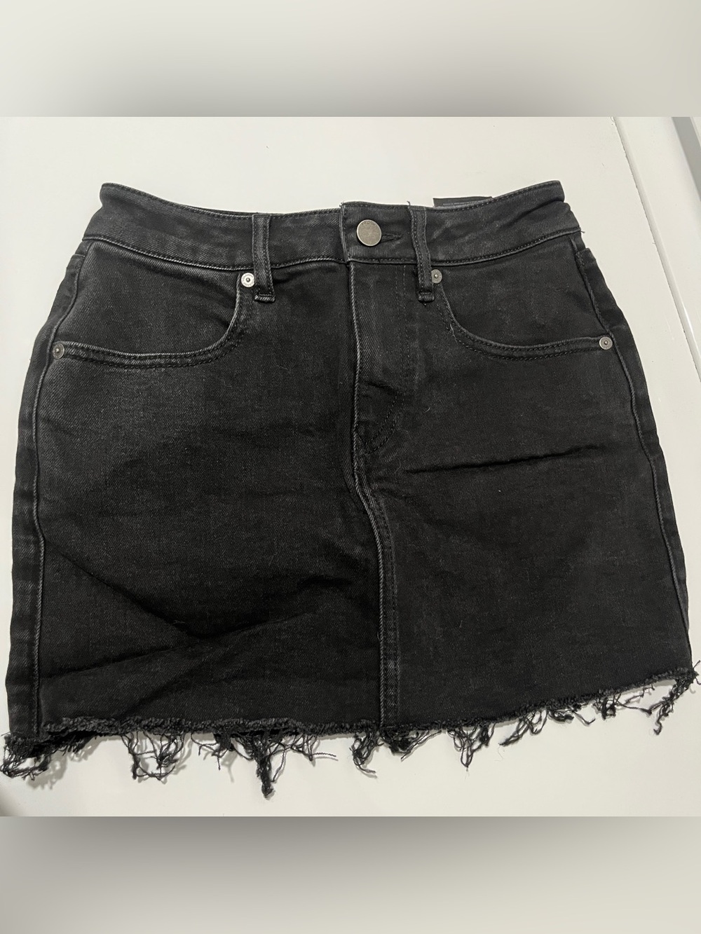Volcom Black Raw Hem Denim Mini Skirt